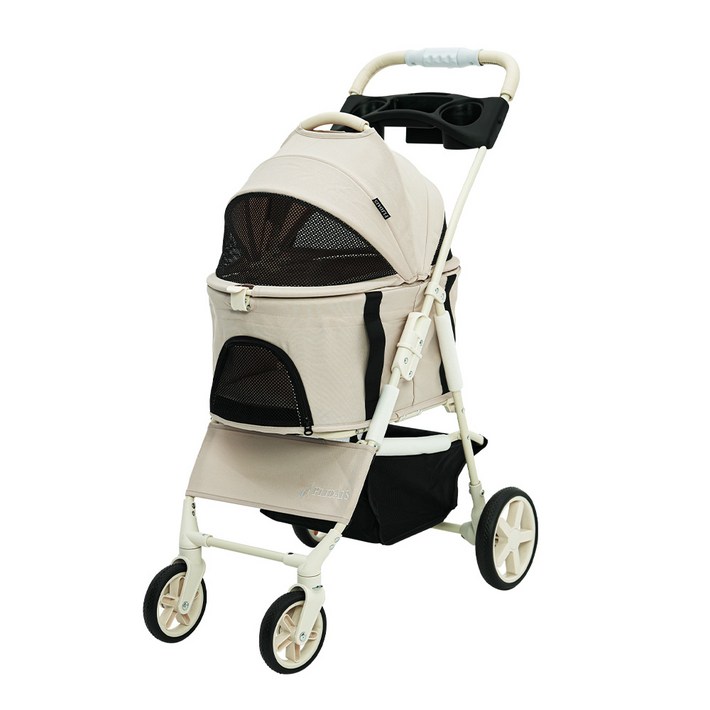 플리다스 실속형 원터치 펫 강아지 유모차 개모차 애견 반려견 경량 퀵폴딩 분리형 소형견 중형견, 크림베이지, 1개