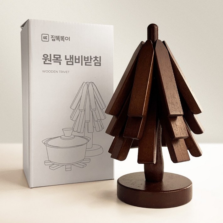 집똑똑이 공간절약 각진 트리형 원목 냄비받침, 월넛, 1개