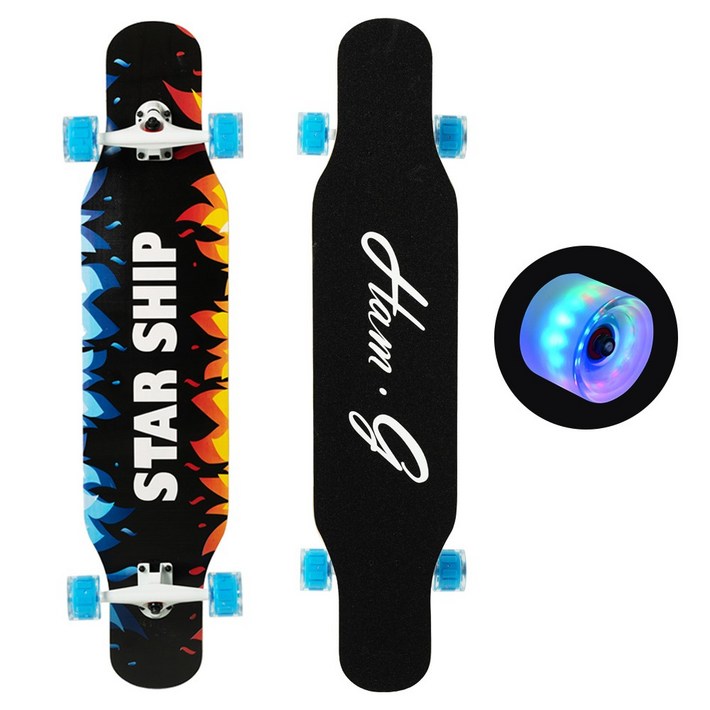 스타쉽 초보자 입문용 댄싱 롱보드 42인치 스케이트보드 LED 발광휠 가방