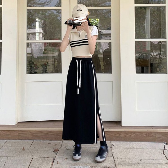 MOSAIRATION 여성 옆트임 통 치마 허리스트링 빅사이즈 허리밴딩 스커트 U0032126