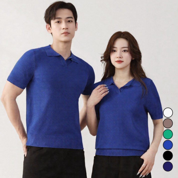 텐클로 빅사이즈85120까지 비스코스 카라 반팔 스판 니트 티셔츠