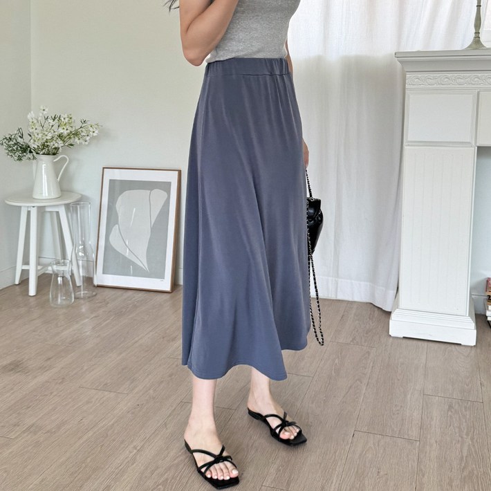 기본롱기장 핫썸머 쿨 밴딩 플레어 롱스커트 4color 냉장고스커트 시원 찰랑 치마 A라인 고무줄