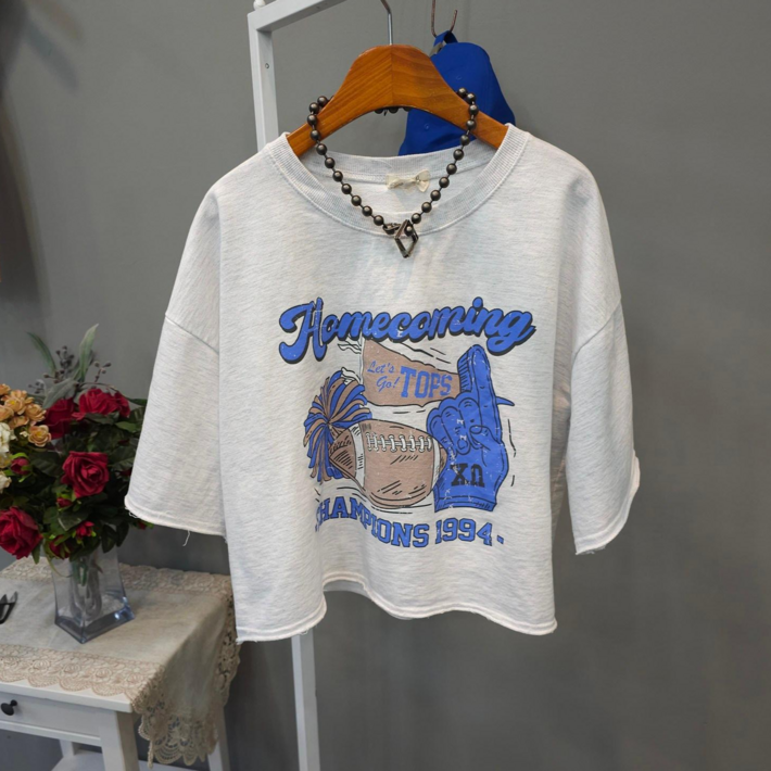 럭비 챔피온 워싱면 크롭 반팔티