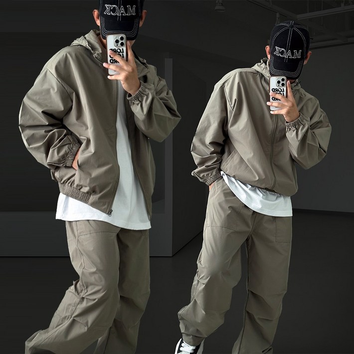빠델 투웨이 후드집업 카고 와이드 스트링팬츠 트레이닝 셋업