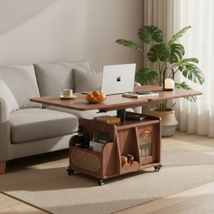 ORDUNE 수납 확장형 리프트업 테이블 접이식 거실 쇼파 소파 티 높이조절 리프트 탁자, 월넛 ORDUNE 수납 확장형 리프트업 테이블 접이식 거실 쇼파 소파 티 높이조절 리프트 탁자, 월넛