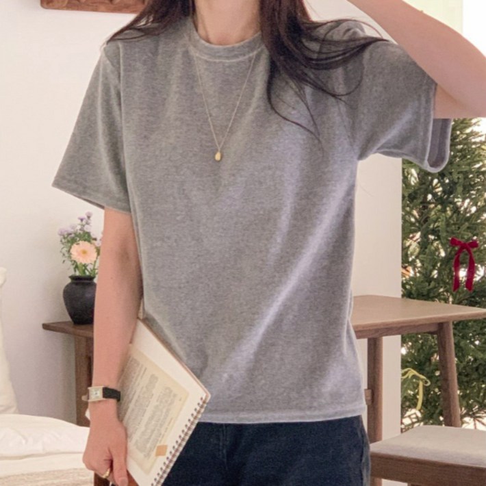 벨벳 티셔츠 벨로아 기본 반팔 티셔츠 겨울 VELOUR