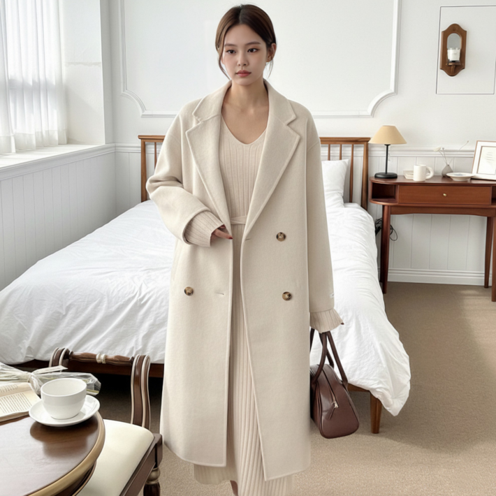 울100 핸드메이드 롱 코트 루즈핏 유니크코코