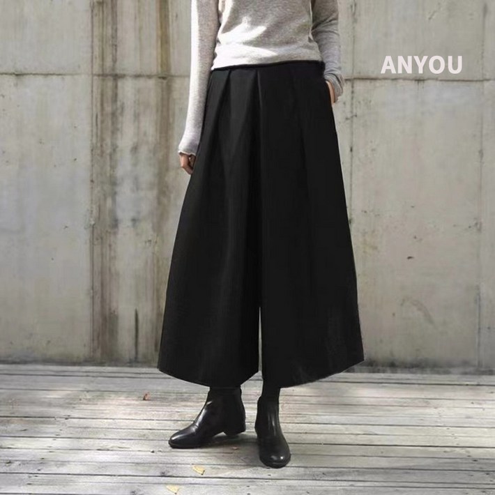 ANYOU 치마바지 여성 가을 바스락팬츠 밴딩 와이드팬츠 니트 플리츠바지 ANYOU 치마바지 여성 가을 바스락팬츠 밴딩 와이드팬츠 니트 플리츠바지