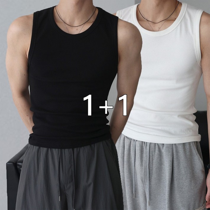 베이직바이블 11남자 골지 나시 민소매 고탄력 스판 머슬핏 짐웨어 탄탄한 티셔츠