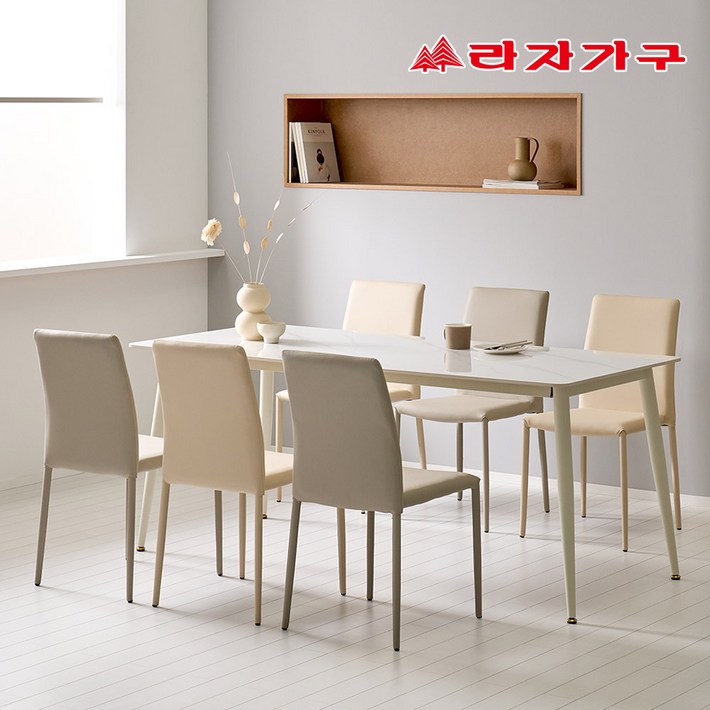 라자가구 파비오 12T 포세린 세라믹 6인용 식탁 의자6개 세트, 화이트상판그레이프레임