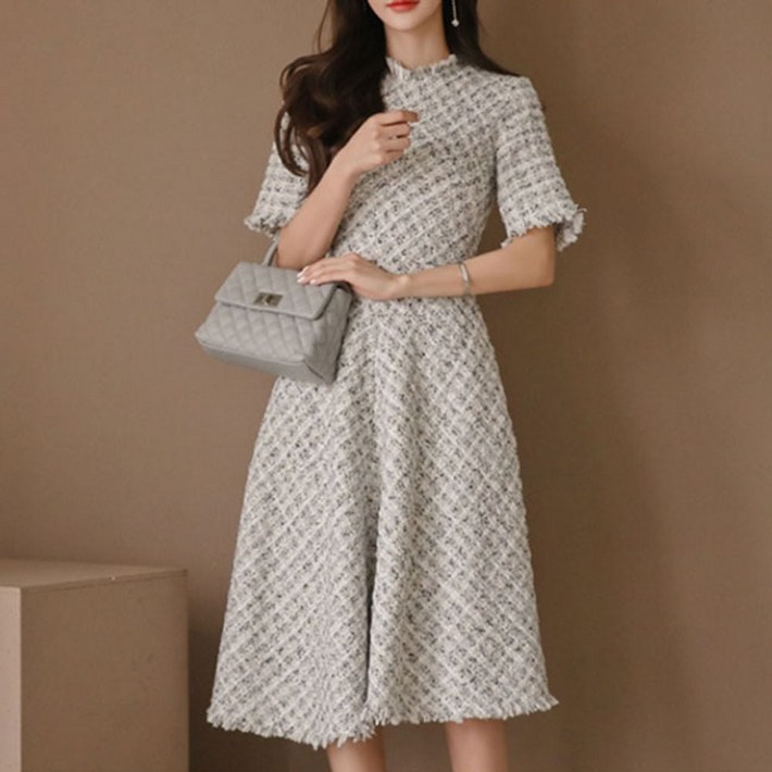 여성 반팔 원피스 1P 트위드 하객룩 상견례 오피스 tab431OW