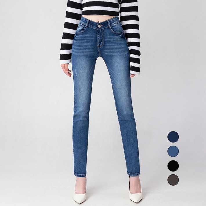 엘블로썸 여성 겨울기모 스판좋은 히든밴드 슬림일자 청바지 기본롱