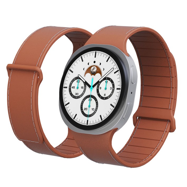 캘릭스 애플워치 호환 가죽 패턴 실리콘 버클링 마그네틱 스트랩, 1개, 브라운