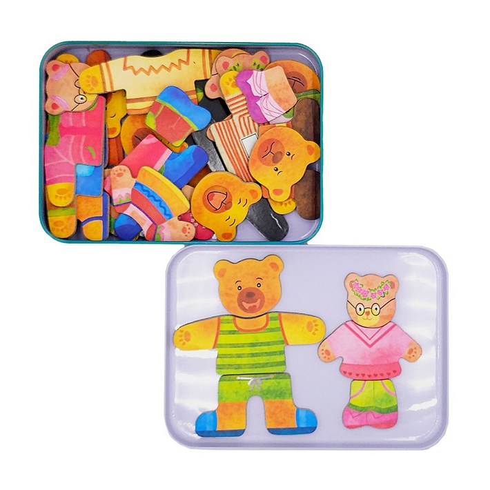 생각더하기에듀 틴케이스 곰가족자석옷입히기 엄마와아들, 아빠와딸