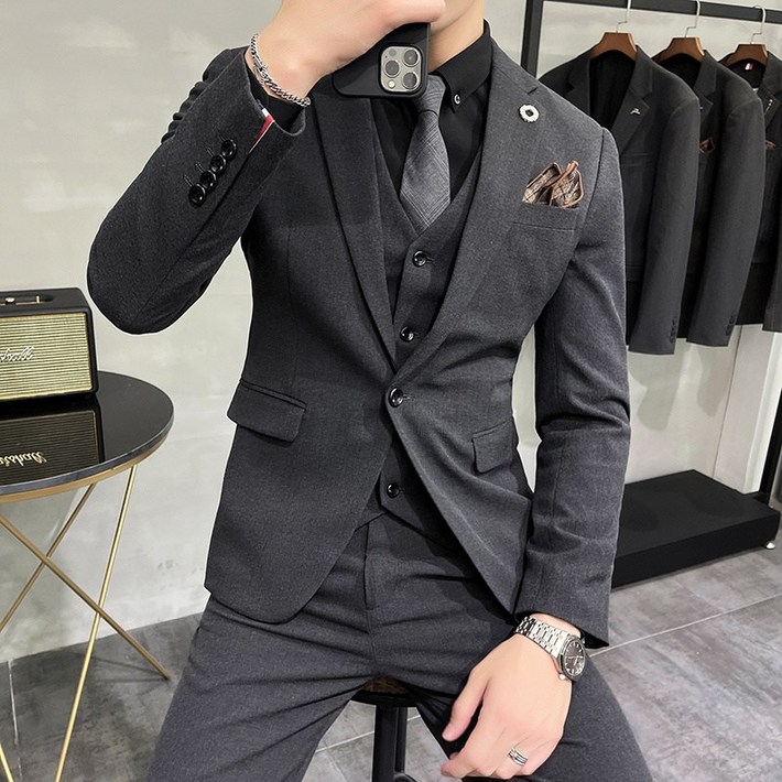 수트 정장세트 남성 정장 남자 세미 캐주얼 셋업 수트 하객룩 면접 결혼식 3랙 3피스코트조끼바지 양복