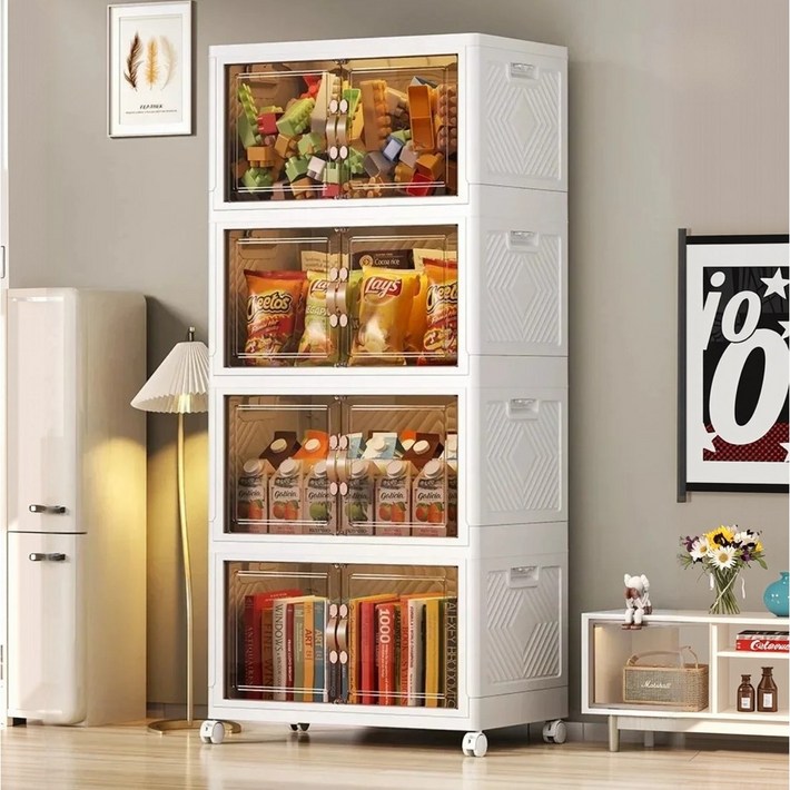 라온프리 프리미엄 대용량 이동식 폴딩 리빙박스, 4개, 화이트