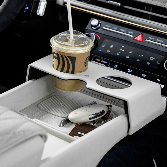 이지스 싼타페 MX5 차량용 컵홀더 가죽 자동차 콘솔박스 트레이, 1개