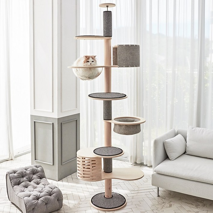 고양이 캣폴 캣타워 고양이집 고양이해먹 프리미엄캣폴 풀옵션 네츄럴컬러, 1개