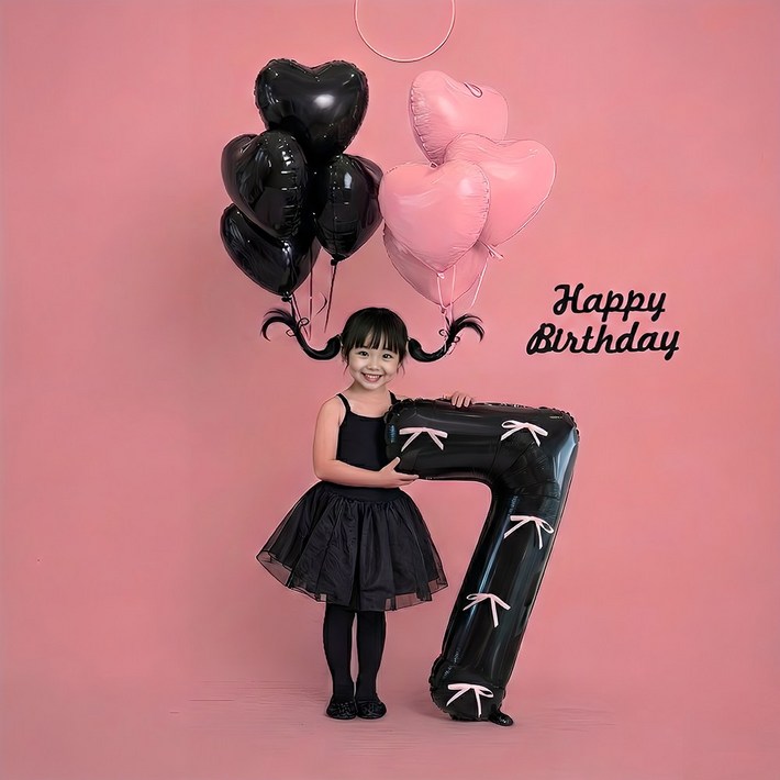 이벤트홀릭 삐삐머리 하트 헬륨 리본 대형 숫자 풍선 세트 생일파티용품