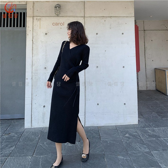 셀럽당 여성 원피스 니트 스커트 추동 트임 미디엄스타일 여치마