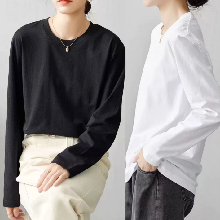 MIZ DAY 여성 베이직 라운드 긴팔 티셔츠 2P