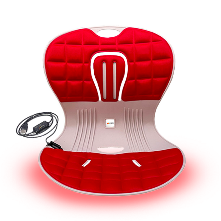 온체어 USB 온열 좌식의자 척추 허리 등받이 바른 자세교정, 레드, 1개