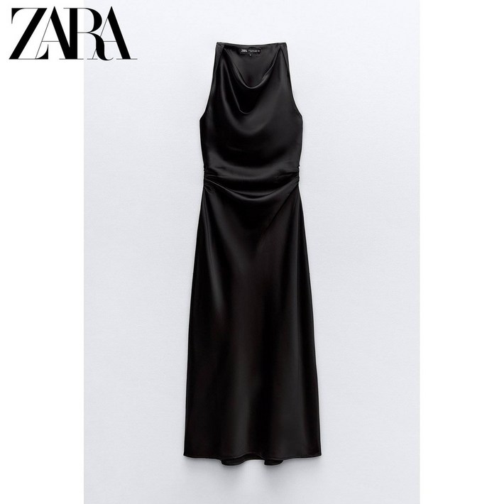 블랙 실크 새틴 민소매 미디 원피스 ZARA 자라 여성 봄 가을 8372090 블랙 실크 새틴 민소매 미디 원피스 ZARA 자라 여성 봄 가을 8372090