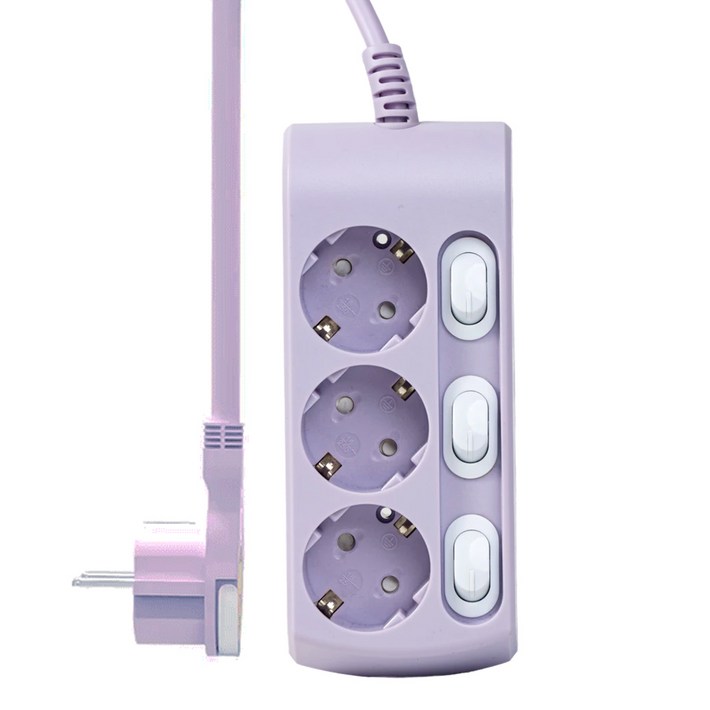 러그박스 납작 멀티탭 개별 스위치 파스텔 3구 1.5m 4컬러 (민트, 블루, 퍼플핑크, 핑크) 플랫 플러그 고용량