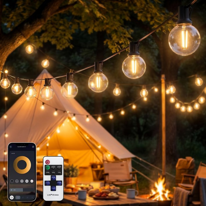 야외 led 줄조명 스마트 전구 앱 제어 27개의 LED 깨짐 방지 전구 조명 조절,방수 구형 전구 15m20m길이 옵션, 1개, 15m22개 LED