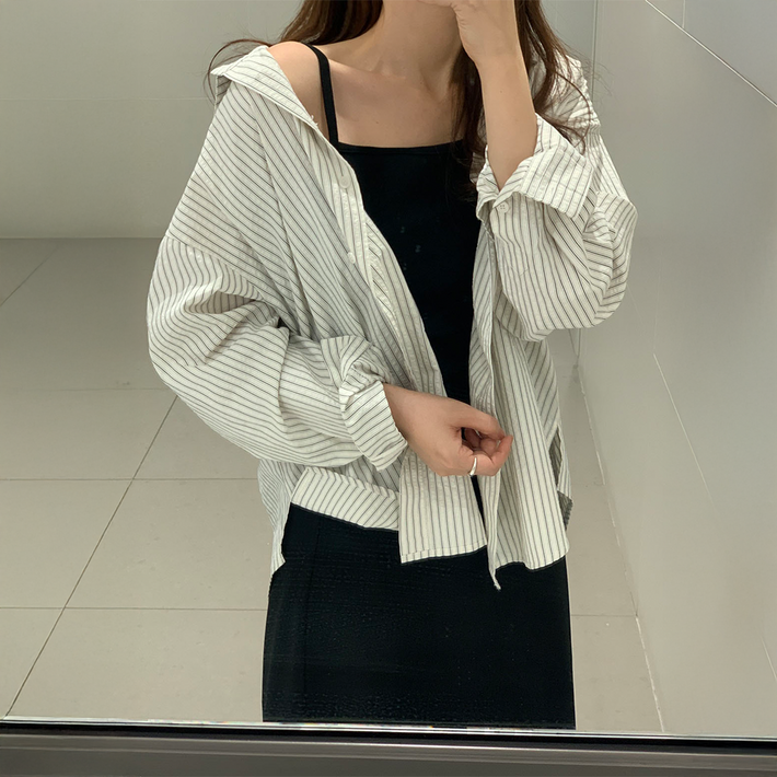 10r가트 자체제작 박시 오버핏 스트라이프 셔츠 블라우스