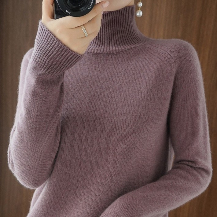 오늘출발 엘텍몰 목폴라 여성니트티 여성캐시미어니트 반목폴라 물결폴라티 라운드넥 브이넥