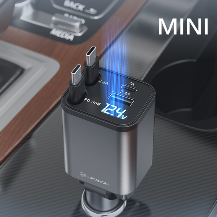 LUMANOKI 100W 4구 릴타입 차량용 고속충전기, 네모 mini C타입C타입