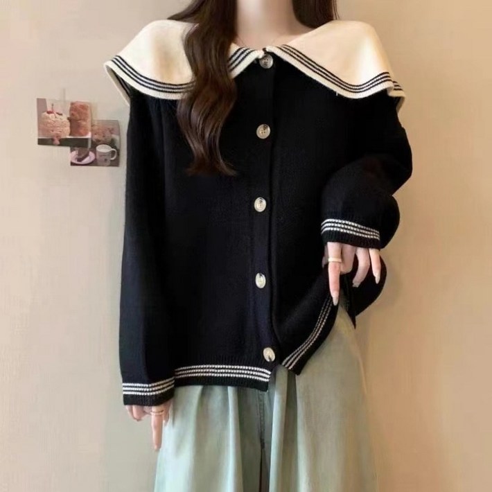 아이엠몽 여성 빅카라 세라 배색 가디건 아이엠몽 여성 빅카라 세라 배색 가디건