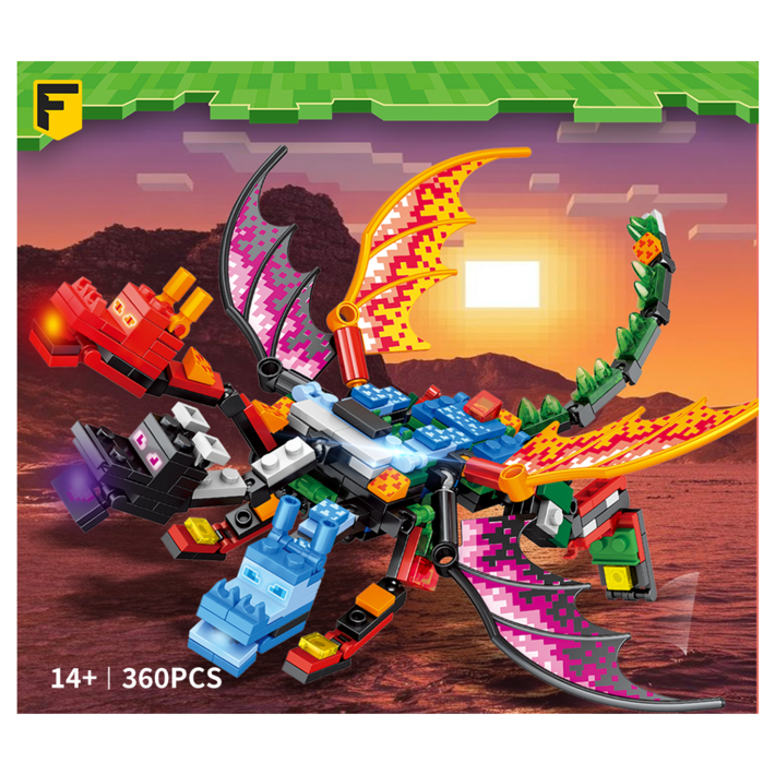 FunKKU 픽셀월드 기사과드래곤 캐리터블럭피규어 8in1블럭세트 pcs360, 1세트