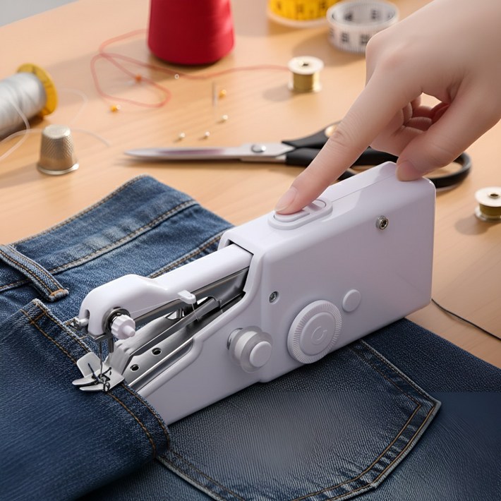 브로미 핸드미싱기 반짇고리 세트 미니재봉기 휴대용, 화이트