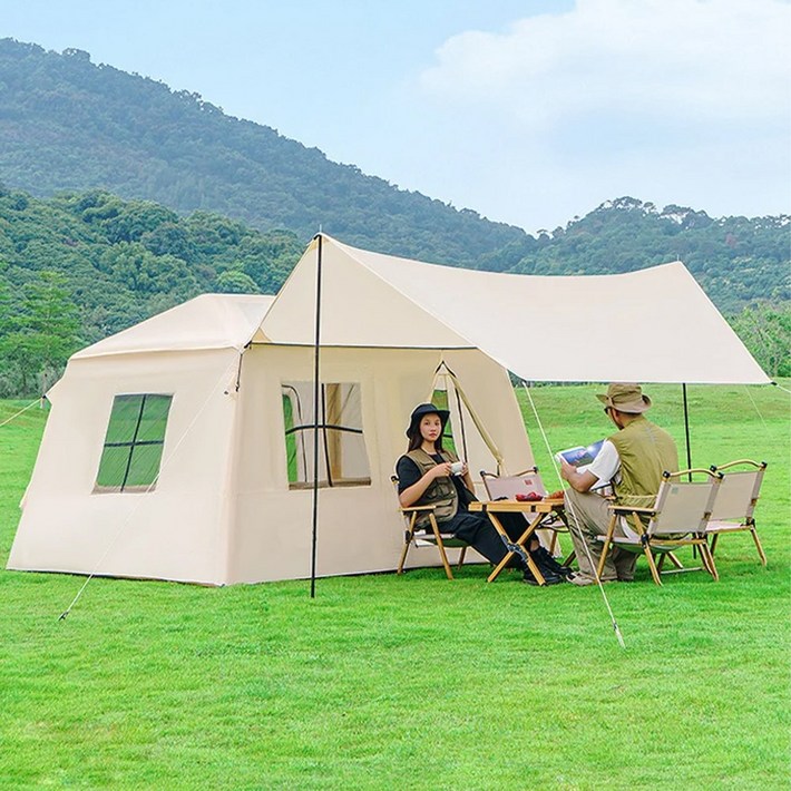 경량 에어텐트 48인용 타프 일체형 탈부착 대형 글램핑 텐트, 연베이지260220160cm