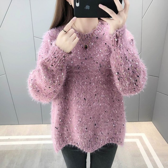 여성용가을겨울신상기모가죽밍크라이크니트앙상블 루즈핏니트레깅스