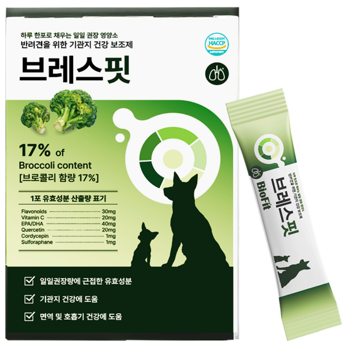 효과 빠른 브레스핏 강아지 기관지 영양제 켁켁거림, 거위소리 개선 브로콜리 오메가3