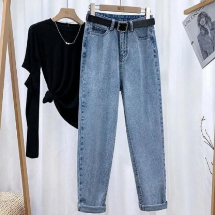 AOKADA 여성 키작녀 청바지 스판좋은 슬림배기 청바지 배기팬츠