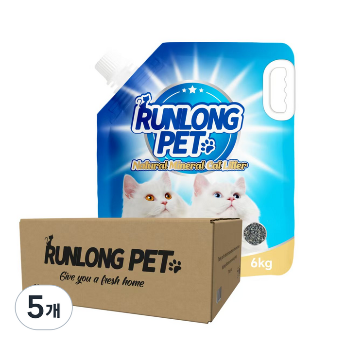 벤토나이트 고양이모래 RUNLONG 초미세무분진 와이오밍산, 무향, 5개, 10L