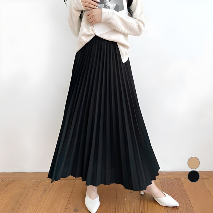 잘빠진 여성용 무드 A라인 밴딩 플리츠 롱 스커트