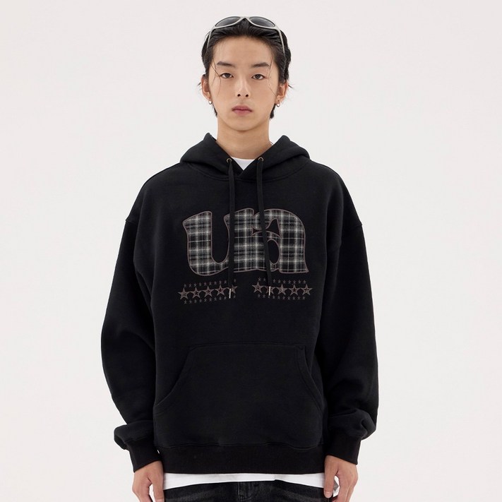 어반에이지 남녀공용 아플리케 로고 패치 오버핏 후드 티셔츠