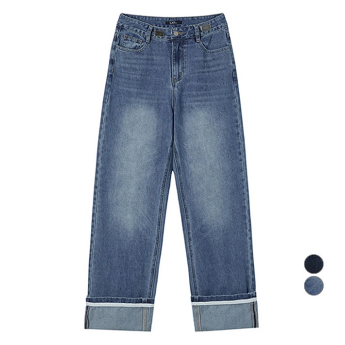 랩 여성용 테이프 롤업 일자핏 면 데님팬츠 AQ3DP863