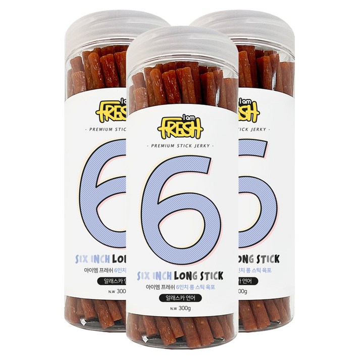 코코브라운 강아지 아이엠프레쉬 롱 스틱 육포, 알래스카 연어, 300g, 3개