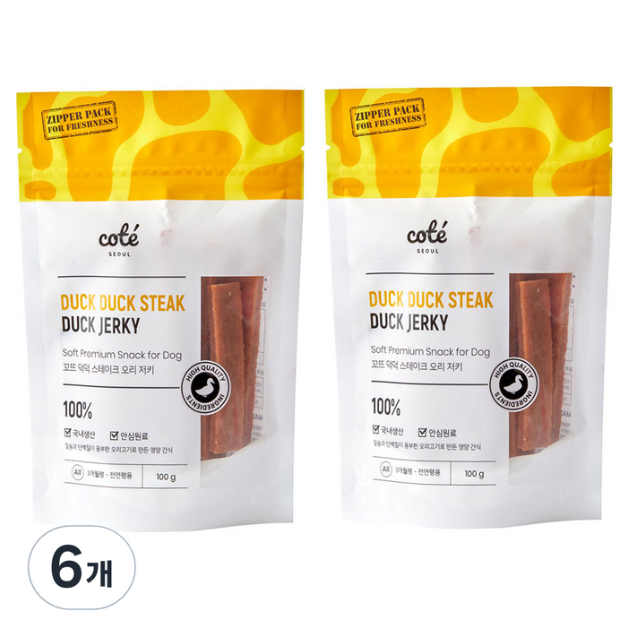 꼬뜨 강아지 덕덕 스테이크 저키 100g, 6개, 100g, 오리