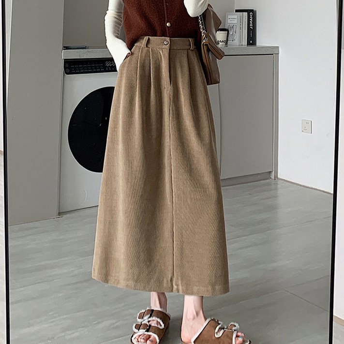 페이퍼먼츠 빅사이즈 골덴 A라인 롱 데일리 스커트 13012