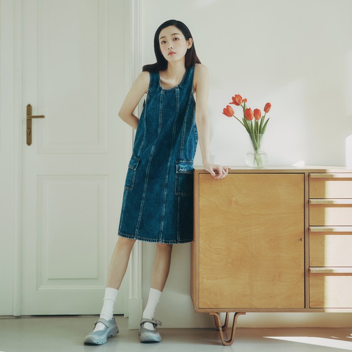 쥬시쥬디 여성용 슬리브리스 데님 오버 원피스 JZOP321H