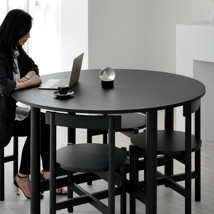 반타 애쉬 원목 블랙 원형 식탁 테이블 1200, 4인용, 블랙테이블단품