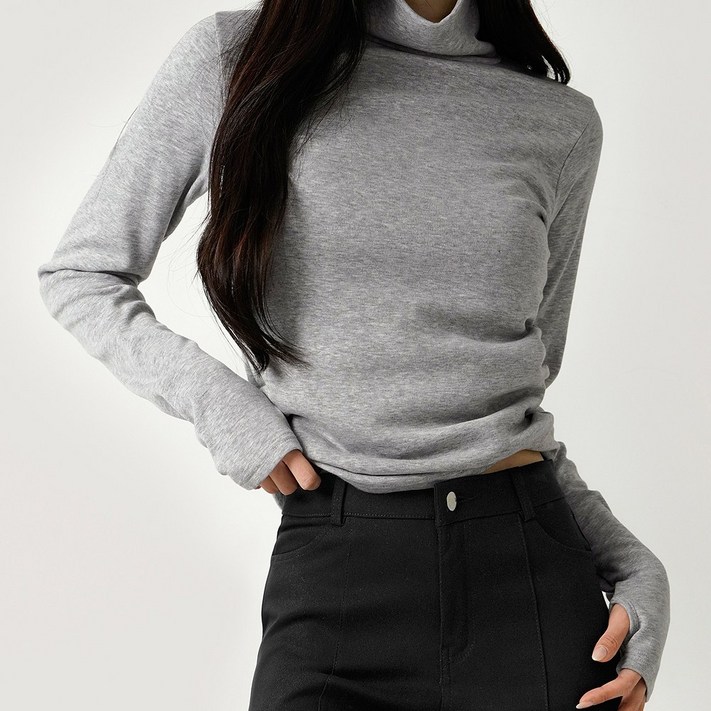 니어샵 여성 피치기모 핸드워머 터틀넥 반목 목폴라 티셔츠