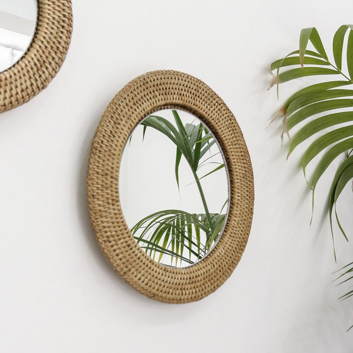 포홈 라탄 원형 거울 대